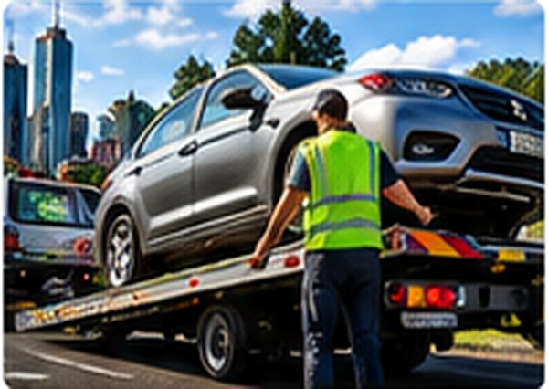 Tow truck driver loading a car in Melbourne